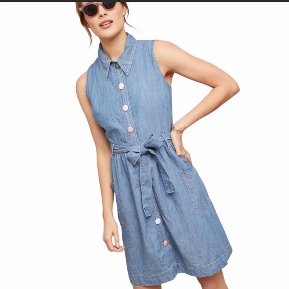 Anthropologie Maeve Elemental Chambray Shirt Dress Multi Color Buttons  00P